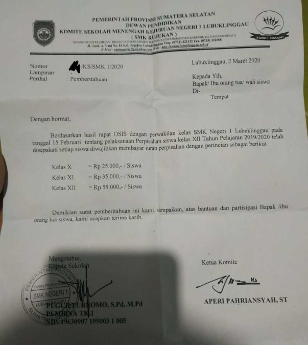 Terkait Iuran Perpisahan, Ini Tanggapan Kepsek