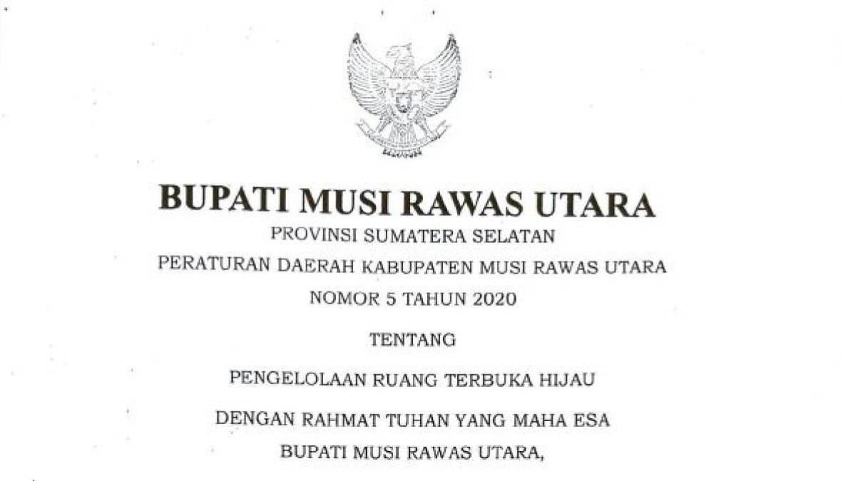 Perda Muratara Nomor 5 Tahun 2020 Tentang Pengelolaan Ruang Terbuka Hijau