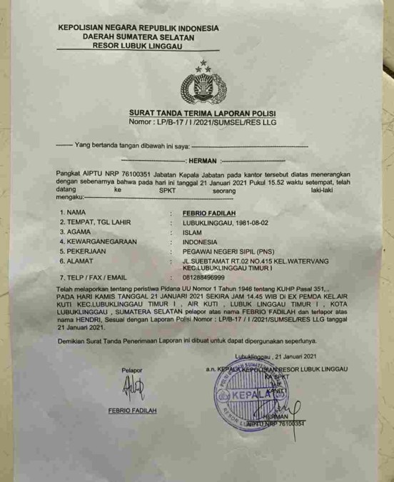 Oknum Kabag Ekonomi Mura Dipolisikan