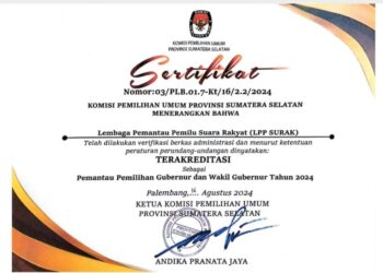 SURAK Sumsel Resmi Tersertifikasi sebagai Pemantau Pemilu 2024